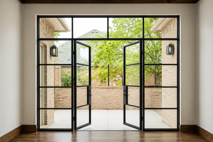 Porta de vidro com estrutura estilo industrial